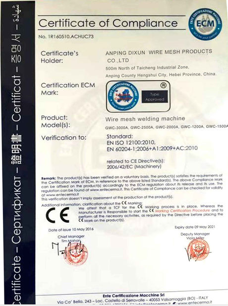 China Anping Dixun Wire Mesh Products Co., Ltd certificaten